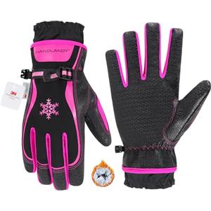 HANDLANDY Guanti da lavoro invernali da donna, isolamento Thinsulate 3M, impermeabili, termici per touchscreen, guanti con presa calda, per climi freddi, sci, snowboard, escursionismo (nero, rosa, S)