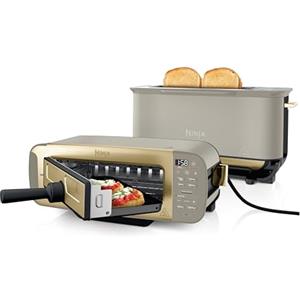 Ninja Foodi 3-in-1 Tostapane, con Griglia e Pressa per Panini, 7 Funzioni di Cottura, 7 Livelli di Tostatura, Include Teglia e Vassoio Raccogli Briciole, Pietra Oro ST202EUSTGD