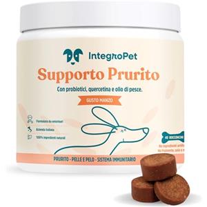 INTEGROPET - Supporto Prurito con Probiotici per Cani Gusto Manzo, Integratore Pelo Cane per Dermatite e Allergie Cutanee Stagionali