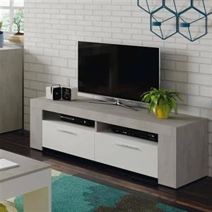 Dmora - Mobile porta TV Stamford, Credenza per televisione da soggiorno, Supporto TV a 2 ante, Credenza bassa da salotto, 120x42h40 cm, Bianco e Cemento