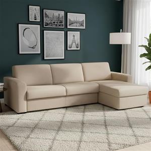 Dmora Talamo Italia - Divano letto con penisola Alicya, Sofà con penisola contenitore reversibile, Braccioli standard, 100% Made in Italy, Cm 280x95h90, Beige