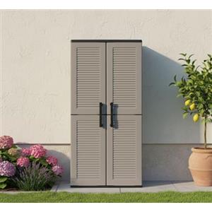 Dmora - Armadio da esterno Clavier, Mobile da balcone, Armadio multiuso con ripiani, 100% Made in Italy, 68x37h163 cm, Grigio e Nero, Finitura righe