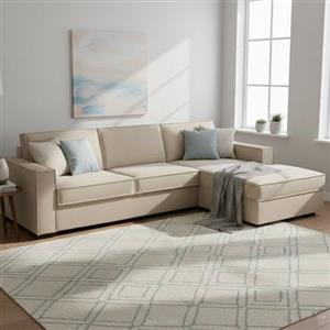 Talamo Italia - Divano letto con penisola Adelia, Sofà con apertura girevole, Penisola contenitore Destra, Braccioli slim, 100% Made in Italy, Cm 260x95h90, Beige