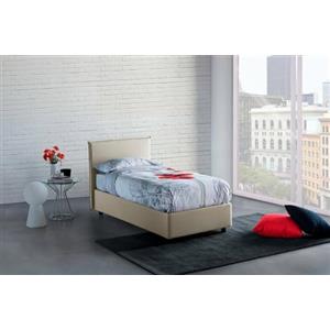 Dmora Letto Singolo Chelsea, Letto Contenitore con Rivestimento in Tessuto, 100% Made in Italy, Apertura Frontale, Adatto per Materasso Cm 90x190, Beige