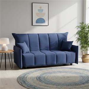 Dmora Talamo Italia - Divano letto 3 posti Allyson, Sofà con apertura a carrello in tessuto imbottito, Braccioli standard, 100% Made in Italy, Cm 190x90h85, Blu