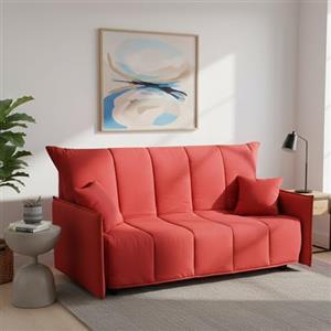 Talamo Italia - Divano letto 3 posti Allyson, Sofà con apertura a carrello in tessuto imbottito, Braccioli standard, 100% Made in Italy, Cm 190x90h85, Rosso