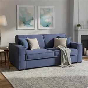 Dmora Divano Letto 2 posti Samantha, Sofà Soggiorno con Apertura Girevole, Tessuto Imbottito con Braccioli Slim, 100% Made in Italy, Cm 160x95h90, Blu