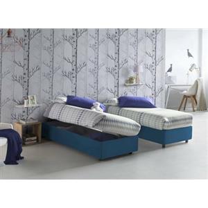 Talamo Italia Letto Singolo Melissa, Letto Contenitore con Rivestimento in Tessuto, 100% Made in Italy, Apertura Laterale, Adatto per Materasso Cm 80x190, Blu