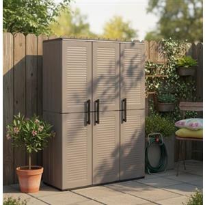 Dmora - Armadio da esterno Bilzen, Mobile outdoor, Armadio balcone multiuso, 100% Made in Italy, Grigio e Nero, Finitura righe, 102x37h163 cm