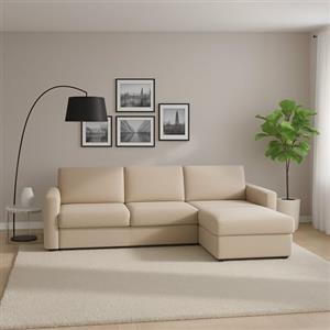 Dmora Talamo Italia - Divano fisso con penisola Nicoletta, Sofà con Penisola contenitore reversibile, Braccioli standard, 100% Made in Italy, Cm 280x95h90, Beige