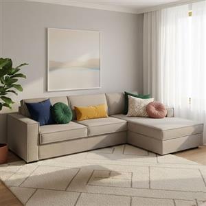 Dmora Talamo Italia - Divano letto con penisola Adela, Sofà con penisola contenitore Destra, Braccioli standard, 100% Made in Italy, Cm 280x95h90, Tortora