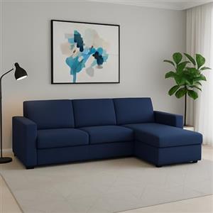 Dmora Talamo Italia - Divano fisso con penisola Nicoletta, Sofà con Penisola contenitore reversibile, Braccioli standard, 100% Made in Italy, Cm 280x95h90, Blu