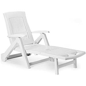 Dmora - Lettino prendisole Livorno, Sdraio da giardino regolabile con ruote, Lettino da esterno, 100% Made in Italy, Cm 195x72h101, Bianco