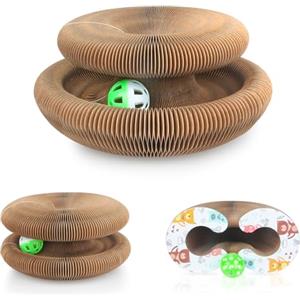 Gofady Magic Organ Tiragraffi per gatti | 2 in 1 pieghevole con campanella | Giocattolo interattivo e casetta di cartone per gatti domestici (Taglia standard - Bianco)