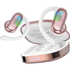 DUSONLAP Cuffie Open-Ear, 42 Ore Auricolari Sportivi Bluetooth 5.4 con ENC Mic e Gancio Auricolare Air, IPX7 Cuffie Bluetooth con Display LED per Fitness/Corsa, Controllo Touch, iOS Android, Oro Rosa
