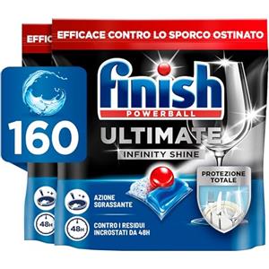 Finish Ultimate Infinity Shine Pastiglie Lavastoviglie, 160 Capsule Lavastoviglie, Detergenti per Lavastoviglie contro lo Sporco e i Residui Incrostati