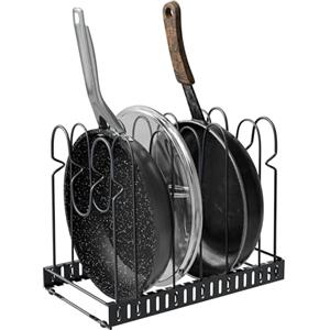 Amig - Organizzatore per Padelle - 6 Scomparti Regolabili - Acciaio Nero - Porta Coperchi e Padelle da Cucina - Dimensioni: 20 x 24 x 30 cm