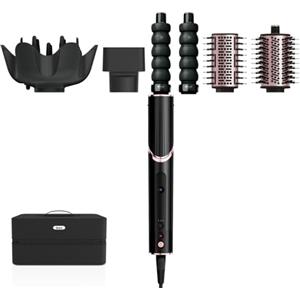 Shark FLEXSTYLE Styler e Asciugacapelli 5 en 1, con Arricciacapelli, Spazzola Lisciante, Volumizzante, Diffusore, Concentratore, Custodia da Viaggio, Senza Danni da Calore, Nero/Oro Rosa HD446EU