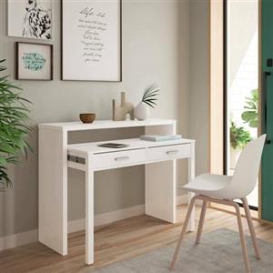 Dmora Consolle scrivania a Scomparsa, con 2 cassetti, 99 x 88 x 36 cm, Bianco, Unico