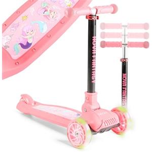 FableKids Monopattino Bambino 3 Anni+ con Ruote Luminose | Scooter Pieghevole Regolabile in Altezza | Freno Posteriore | Max 50 kg | Fenicottero