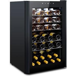 HCK Cantinetta Vino, Cantinetta Vini 48 Bottiglie, 115L, 4-22 °C, Piccolo Frigorifero alto 85 cm con Controllo Touch, Frigorifero Silenzioso con Porta in Vetro, Nero