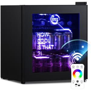 HCK Mini Frigo, Refrigeratore Bevande 48L, Frigorifero Piccolo con Illuminazione Moderna Cyberpunk, Mini frigorifero da 0 a 15°C, Porta a Vetro,per Sala Giochi, Festa, Nero