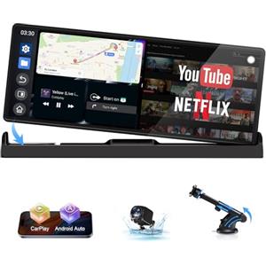 Jansite 4 in 1 Schermo per Auto Carplay Android Auto avec Youtube/Netflix/Tiktok, Support Exclusif 10,26 Pouces Android Auto Display Autoradio Car Play avec Caméra de Recul Wi-Fi Double Bande, Bluetooth