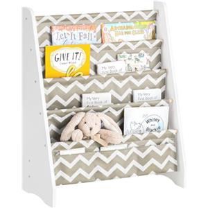 SoBuy Libreria Montessoriana per Bambini Scaffale Portagiochi e Porta Libri a 4 Livelli in Tessuto, Organizer per Cameretta Grigio 63x28x76 cm KMB50-HG