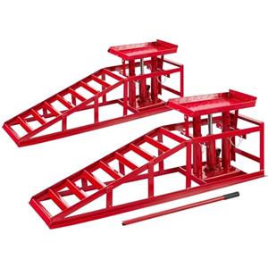 Arebos Set 2 Rampe di Accesso con Cric Idraulico | Piattaforma di Sollevamento Auto XXL 2T | Larghezza Accesso 257 mm | Valvola di Sicurezza Antisovrapressione | Altezza Regolabile | Rosso