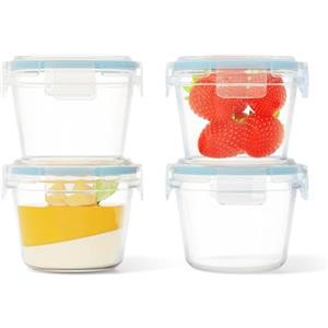 HAUSVIVO 4 Vasetti in Vetro 120ml con Coperchio Ermetico - Contenitori Alimentari in Borosilicato Senza BPA, Riutilizzabili e a Prova di Perdite per Svezzamento, Yogurt, Marmellata, Salse
