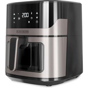 BLACK+DECKER BXAF6500E - Friggitrice ad aria senza olio da 1600 W, 6,5 L, fino a 1300 g di patate, finestra trasparente nel cestello, temperatura da 80 a 220ºC, 8 programmi
