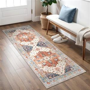 BEIMO Tappeto Salotto Pelo Corto Vintage, Tappeto Camera Da Letto, Tappeti Estivo Salotto Antiscivolo Lavabile, Tappeti Persiano per Corridoio, Soggiorno, Sala, Rosso-Arancio, 80x200cm