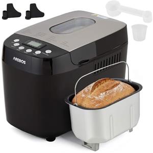 Arebos Macchina per il pane 1500 g | con 15 programmi | 2 ganci per impastare | timer | display LCD | 3 livelli di doratura e dimensioni del pane | 850 W | Nero
