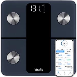 Vitafit Bilancia Pesapersone, Alta Precisione 0,05kg dalla Nostra Fabbrica Professionale Dal 2001, Smart Bilancia Digitale Impedenziometrica con App Peso Corporeo, BMI, Muscolare, 180kg, LED, Nero