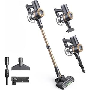 Lubluelu Aspirapolvere Senza Fili 45 kPa, Motore Potente da 450 W, Leggero e Silenzioso con Luce LED, Scopa Elettrica a Batteria per Peli di Animali, Tappeti, Pavimenti Duri e Auto - Oro (Nero e Oro)