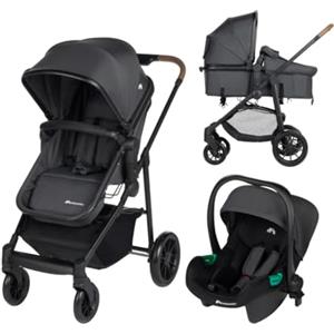 Bebeconfort Haze Trio, 3 in 1 Passeggino per bambini 0-4 anni, Passeggino Leggero e Compatto, Seduta Convertibile in Navicella, Seggiolino Auto i-Size, Coprigambe e parapioggia, Mineral Graphite