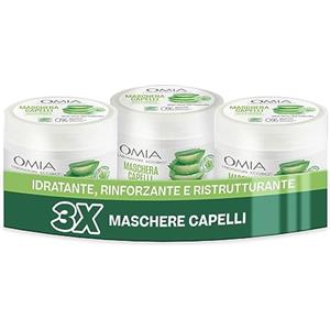 Omia, Maschera Per Capelli Erboristica con Aloe Vera del Salento, Trattamento Idratante e Illuminante per Capelli Secchi, Maschera per Lavaggi Frequenti, Senza Siliconi e SLES, 3 Flaconi da 250 ml
