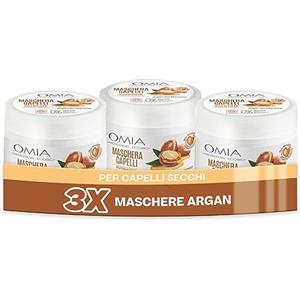 Omia, Maschera Capelli Eco Bio con Olio di Argan del Marocco per Capelli Secchi, Maschera per Lavaggi Frequenti, Spenti e Fragili, Ristrutturante e Lisciante, Senza Siliconi e SLES, 3 Flaconi da 250ml