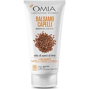 Omia, Balsamo Capelli Eco Bio con Olio di Semi di Lino, Per Capelli Crespi, Lisciante e Disciplinante, Adatto ad un Uso Frequente, Senza Siliconi, Dermatologicamente Testato - Flacone da 180 ml