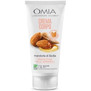 Omia Crema Corpo Erboristica Con Olio di Mandorla di Sicilia, Ottima per Pelle Delicata e Sensibile, Azione Idratante, Dona Luminosità ed Elasticità, Dermatologicamente Testato, 200 ml