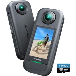 AKASO Action Cam 360° in 5.7K con Scheda 128GB, Foto 72MP, Doppio Sensore da 1/2" 48MP, 360° Horizon Lock, Touchscreen 2.29", AI Tracking, Effetto Selfie Stick Invisibile, Stabilizzazione SuperSmooth