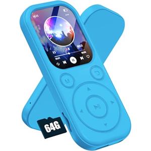 Olycism Lettore MP3 Olycism da 64 GB con Bluetooth 5.3, lettore musicale portatile con qualità audio HiFi e radio FM capacità della batteria di 300 mAh, adatto per sport, viaggi, uso quotidiano Blu