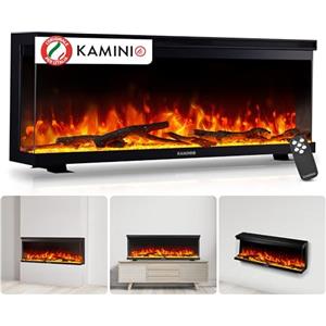 KAMINIO Camino elettrico LEA - Caminetto 3-in-1 con vista panoramica, riscaldamento, effetto fiamma 3D, 12 colori di fiamma, telecomando (42 pollici)