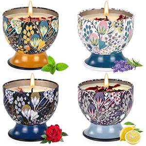 obisesio Set regalo di 4 candele profumate,candela per aromaterapia,candela per aromaterapia atossica,candela da viaggio portatile in cera di soia naturale,regali di compleanno,regali per donne/uomini