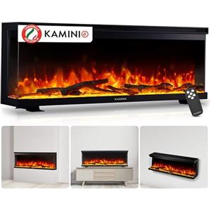 KAMINIO Camino elettrico LEA - Caminetto 3-in-1 con vista panoramica, riscaldamento, effetto fiamma 3D, 12 colori di fiamma, telecomando (50 pollici)