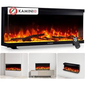 KAMINIO Camino elettrico LEA - Caminetto 3-in-1 con vista panoramica, riscaldamento, effetto fiamma 3D, 12 colori di fiamma, telecomando (36 pollici)