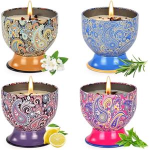 obisesio Set regalo di 4 candele profumate,Scented Candles Gift，candele per aromaterapia,candele in cera di soia naturale,regalo per donne,candele atossiche per uomini,donne,amici,compleanni,matrimoni