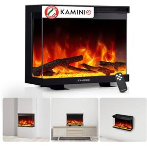 KAMINIO Camino elettrico LEA - Caminetto 3-in-1 con vista panoramica, riscaldamento, effetto fiamma 3D, 12 colori di fiamma, telecomando (30 pollici)