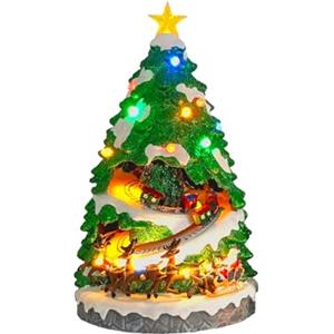 Avilia Albero di Natale in Miniatura Animato con Luci Led e Musica Natalizia - Realizzato con Materiali Resistenti e Dipinto a Mano è Ottimo per Decorare Casa Durante il Periodo Natalizio 38x22x22cm