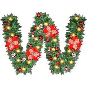 Timiyou Ghirlanda Natalizia con Luci LED 2.7M, 30 LED Bianco Caldo con Timer, Ghirlanda Natalizia per Porta, Decorazioni Natalizie con Pigne e Bacche, per Esterno e Interno